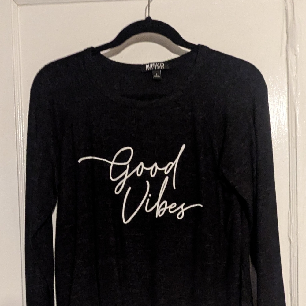 Buffalo David Bitton Black Long Sleeve with White 'Good Vibes' Text